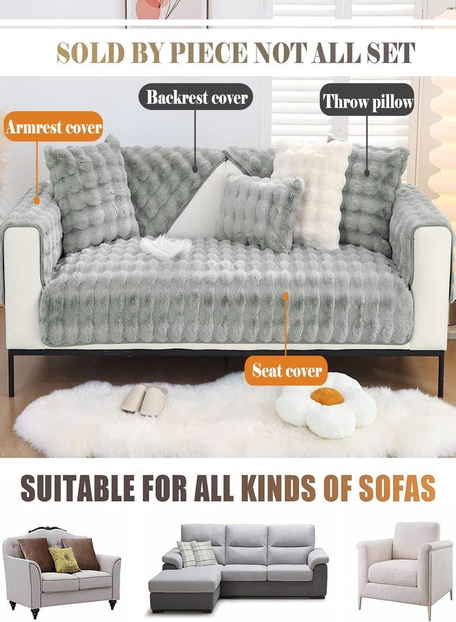 XSlive Soft Warm Faux Fur Couch Sofa Cover Thick Shaggy Fuzzy Sectional Couch Cover Non-Slip Solid Color Plush Sofa Slipcover Furniture Protector for Kids, Pets (Light Grey,28"x70") - Image 3